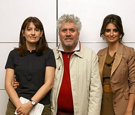 Maria Delgado with the director Pedro Almodóvar and actress Penélope Cruz 