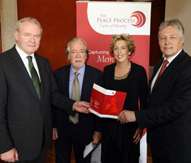 Mr Martin McGuinness (deputy First Minister), Professor Seán McConville, Dr Anna Bryson and Mr Peter Robinson (First Minister)