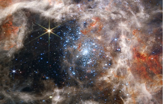 A massive cluster of stars in the Tarantula Nebula - credit NASA