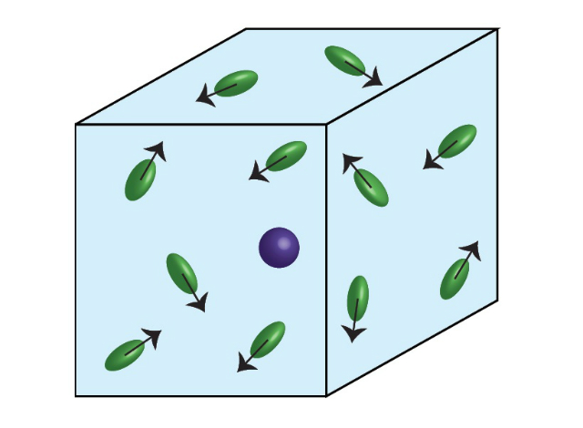 Schematic of the microscopic interactions between active particles (green) and a passive tracer (blue)
