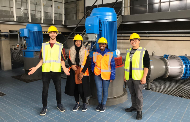 Queen Mary Chemical Engineering students Jamila and Phoebe with colleagues in the Waternet labs, Amsterdam