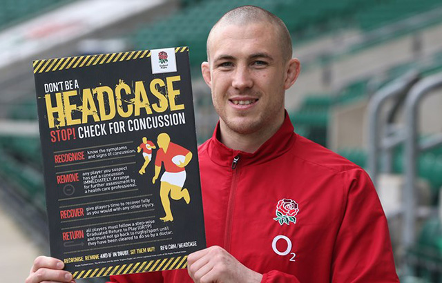 Rugby player Mike Brown supporting concussion awareness last year. Credit: England Rugby