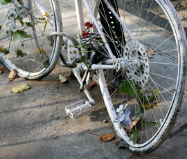 'Ghost bike' left as a tribute to a cyclist killed on the road