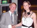 Professor John Oxford with Dr Lucy Harper from the Society for Applied Microbiology