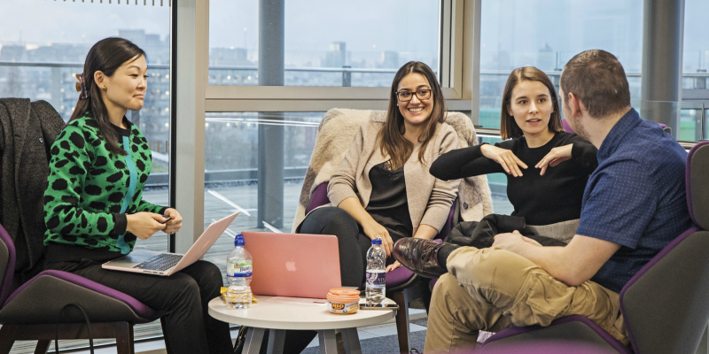 Students in our new Graduate Centre, which provides dedicated work and social spaces for our postgraduates