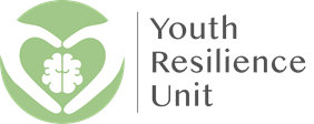 A logo for the Youth Resilience Logo. It is a soft green circle, inside of which are a pair of hands making the shape of a heart around a brain. The hands and the brain are in white.