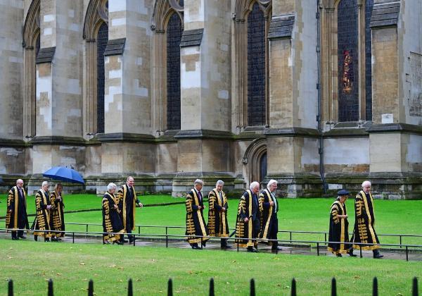 British Supreme Court judges walk through Westminster in London to an annual ceremony at the start of the legal year