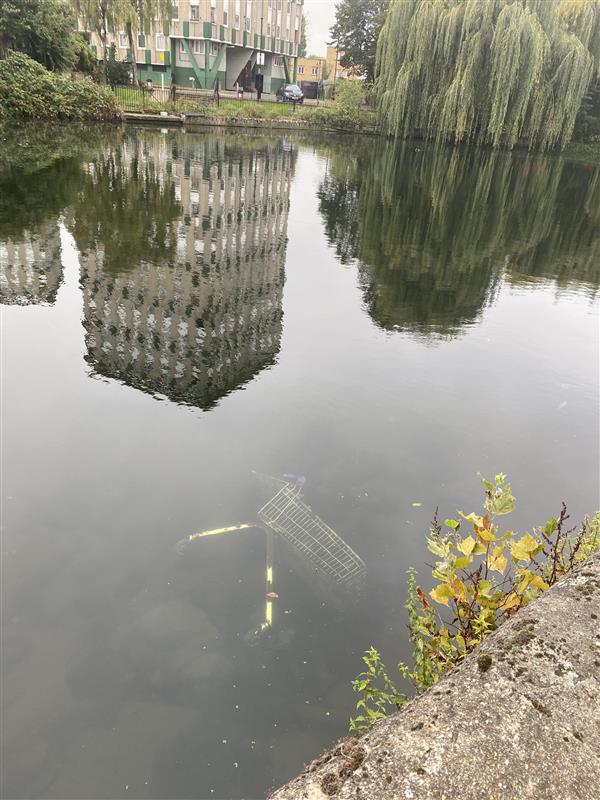 A shopping trolley submerged in Regent's Canal