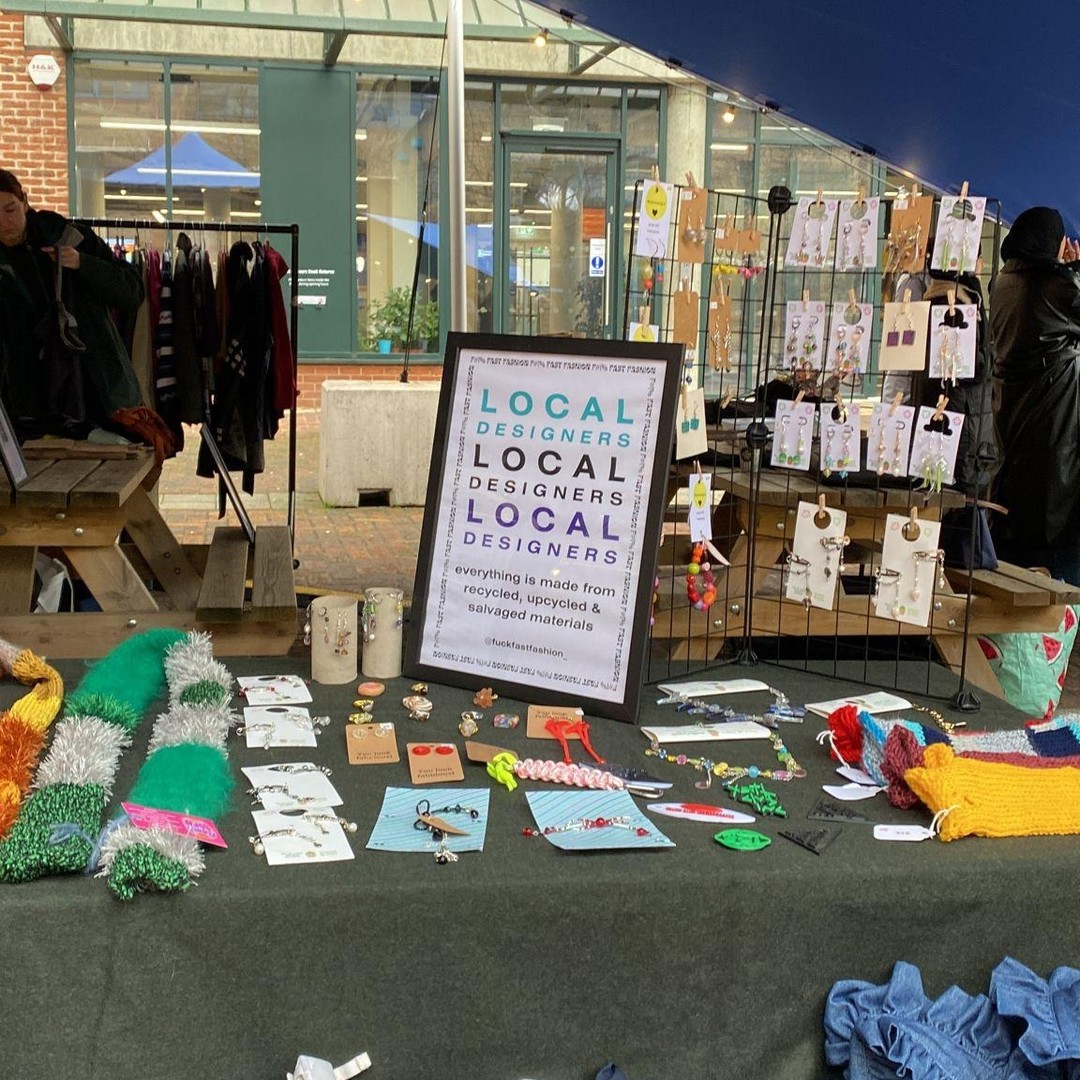 A stall of handcrafted garments from the clothes swap held in Library Square in collaboration with FFF