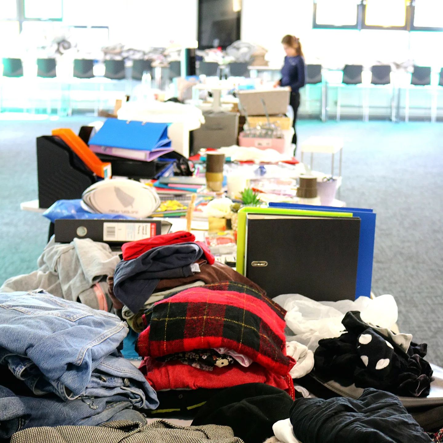 Clothes and stationary being given away for the Reuse Fair