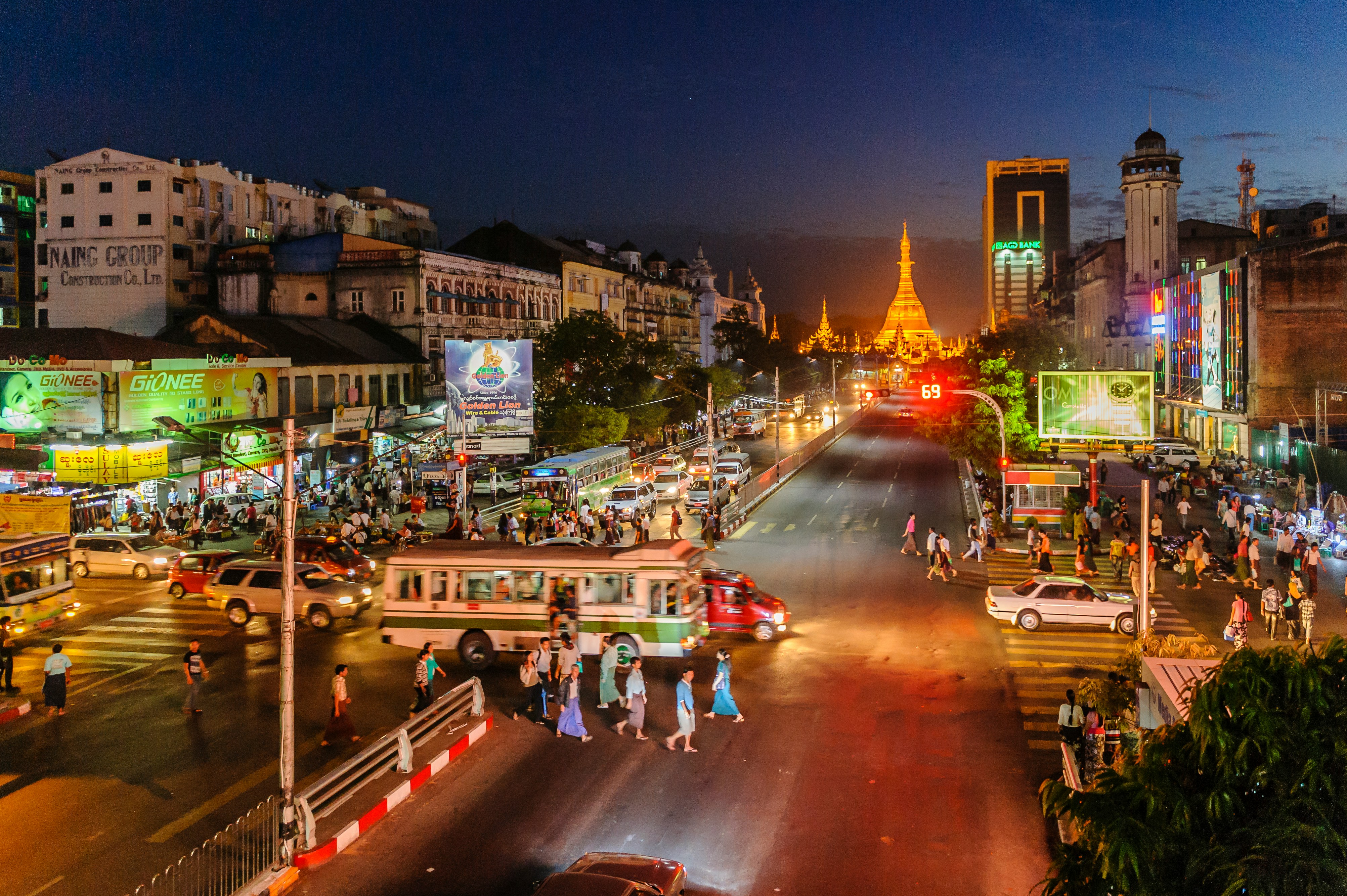 Street in Yangon, Myanmar at night
