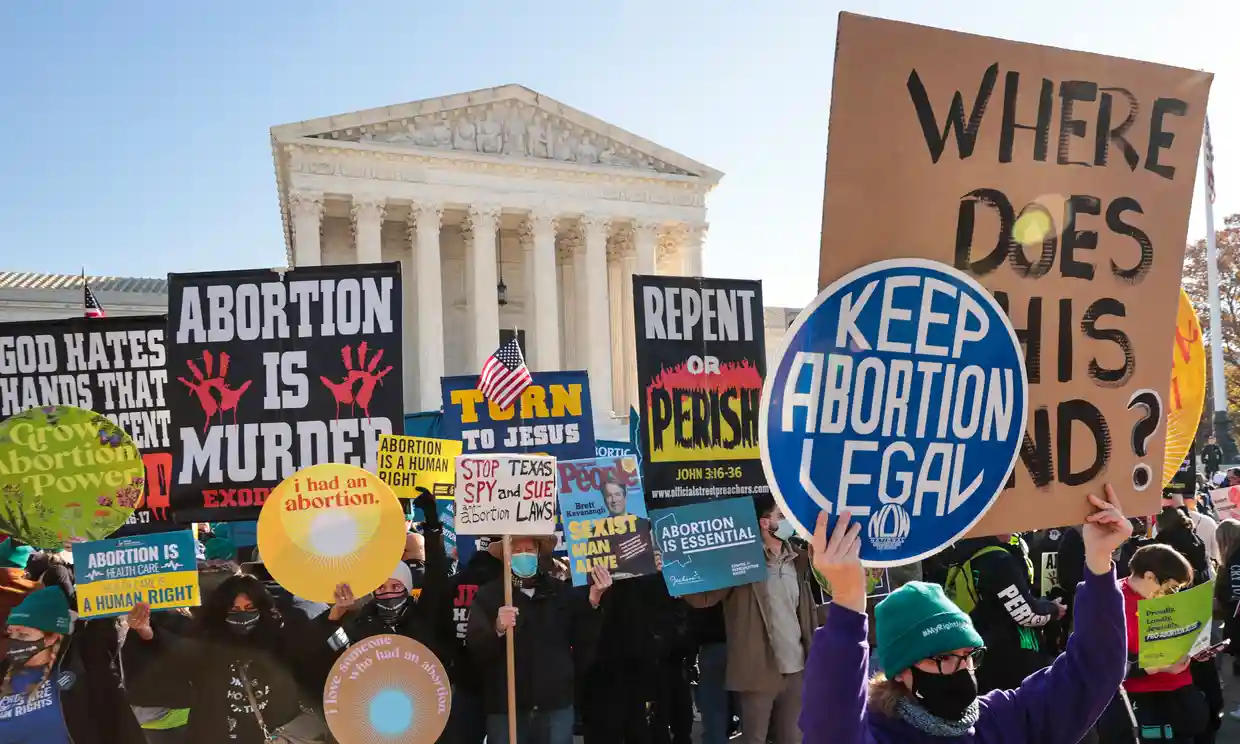 Photo of a 'Keep Abortion Legal' protest outside the Supreme Court after the leaked opinion saying that the Court could repeal Roe v Wade