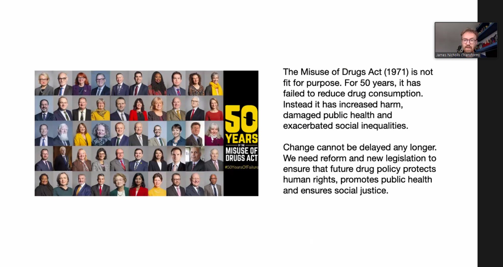 Promotional Material from the All-Party Parliamentary Group on Drug Policy Reform arguing that the Misuse of Drugs Act 1971 is 'no longer fit for purpose'