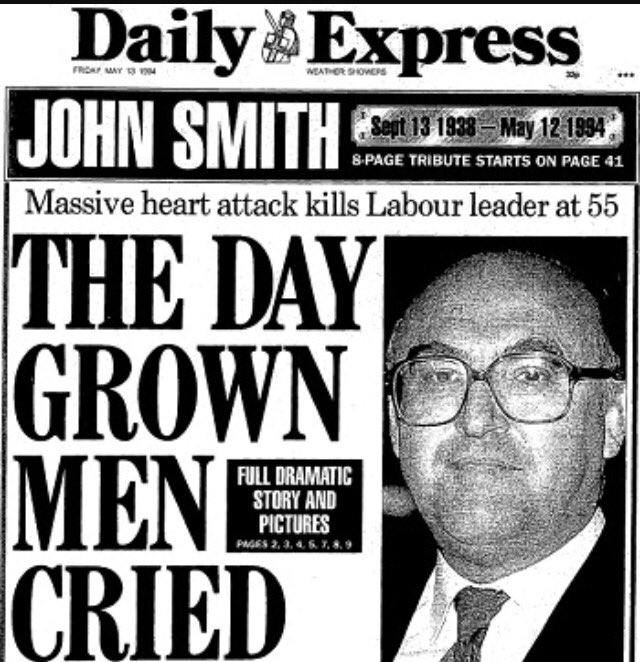 Front cover of Daily Express after John Smith's death, saying 'the day grown men cried'