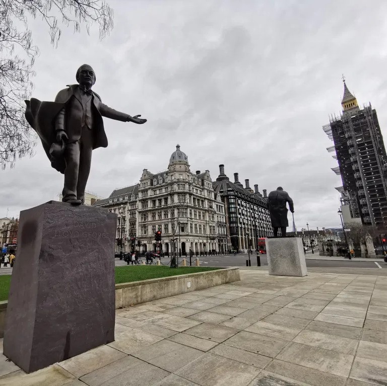 Photo of David Lloyd George and Winston Churchill statues in Parliament Square