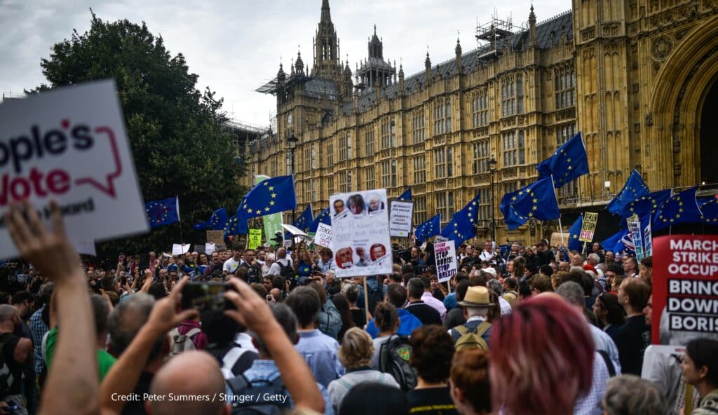 Photo of a crowd of people at Remain protest outside the Houses of Parliament in Westminster, taken by Peter Summers