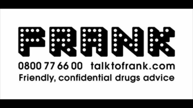 Photo of the Logo and Contact details for the Government's Talk to Frank service