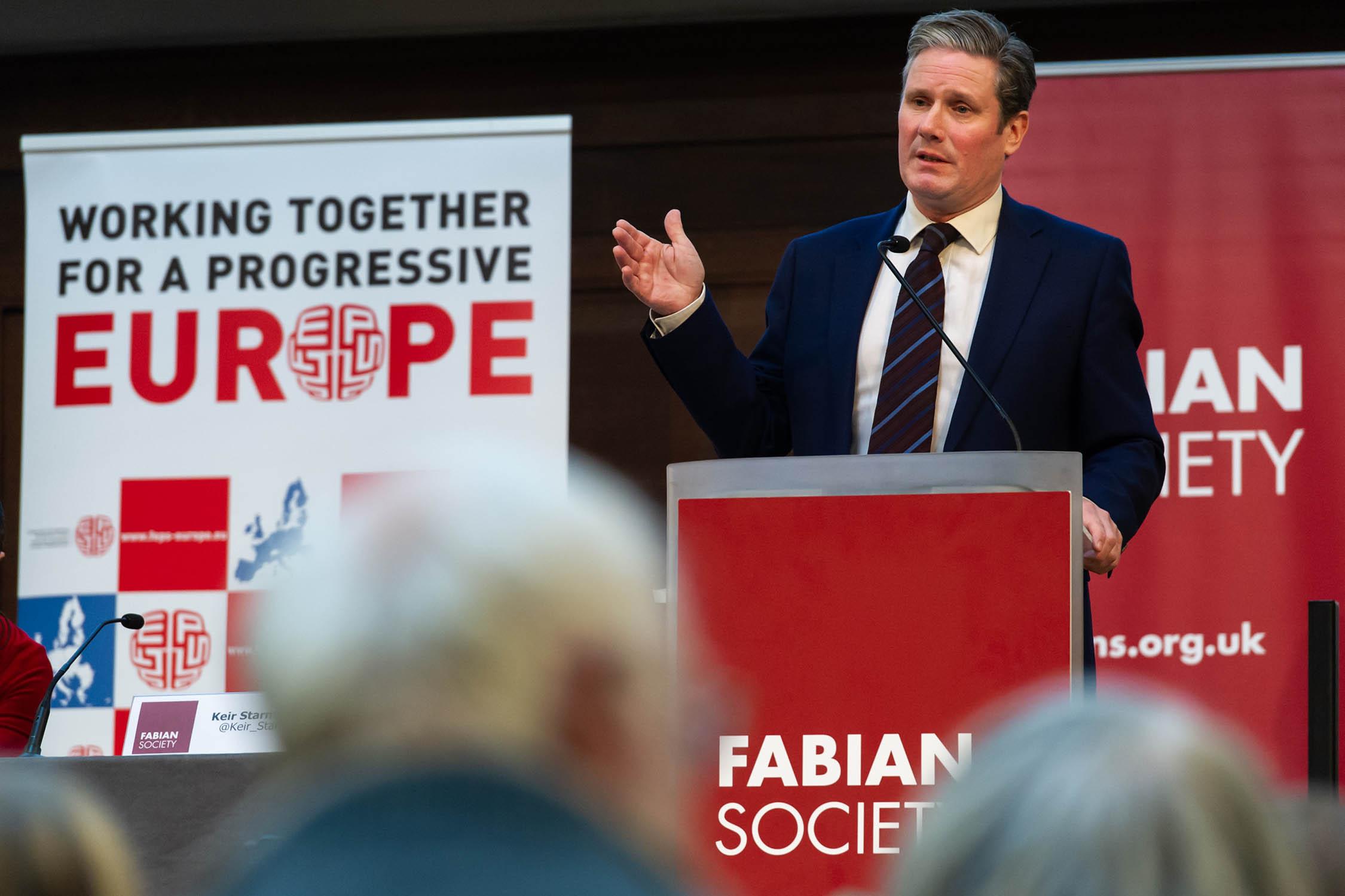 Keir Starmer speaking at the Fabian Society about a progressive Europe