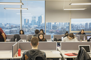 graduate students studying in individual study booths