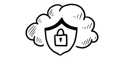 An illustration of a cloud containing a shield and padlock