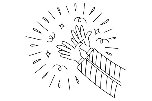 An illustration of hands clapping with sparks