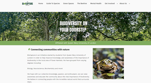 Screenshot of a website on biodiversity