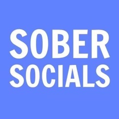 White logo on blue background reading Sober Socials