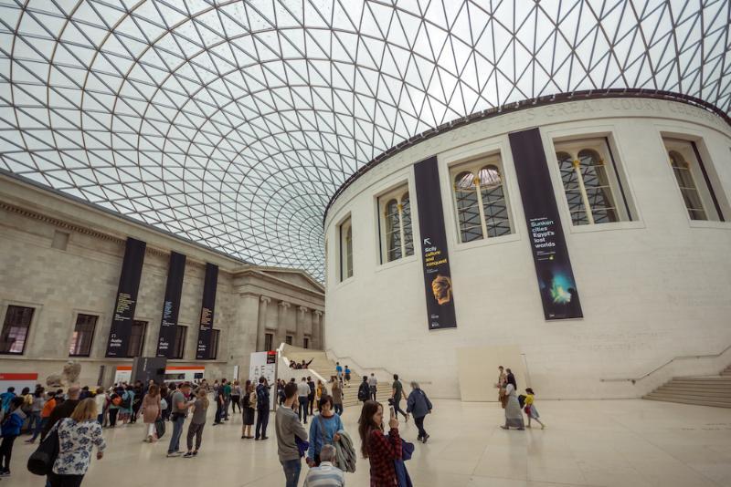 The Great Court of the British Museum, looking upwards towards the glass roof