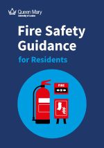 An image of the cover of the Fire Safety Guidance for Residents Leaflet with cover icons of a fire extinguisher, blanket and alarm.