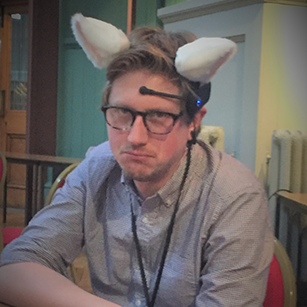 Rob wearing EEG powered cat ears