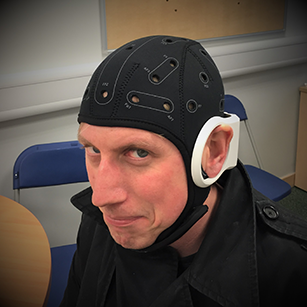 Rob wearing an EEG cap