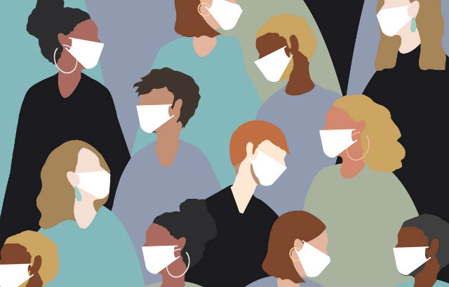 An illustration of people wearing face masks to avoid viral transmission