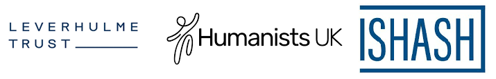 The logos of the Leverhulme Trush, Humanists UK, and the International Society for Historians of Atheism, Secularism, and Humanism