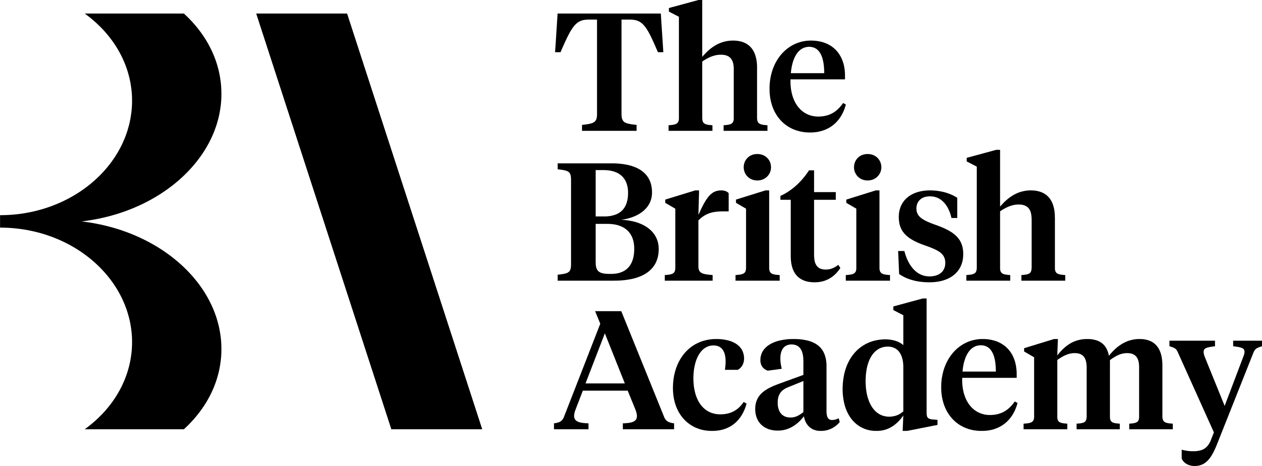 The British Academy logo: black BA monogram on white banner