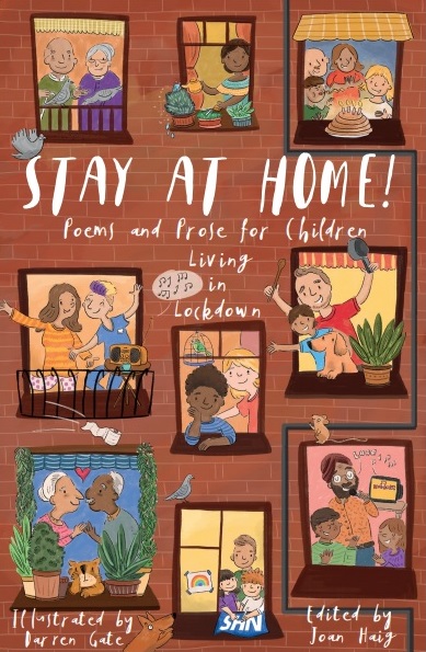 front cover of 'Stay at home!' book, showing 9 smaller images representing life during the Covid-19 lockdown of spring 2020 in the UK