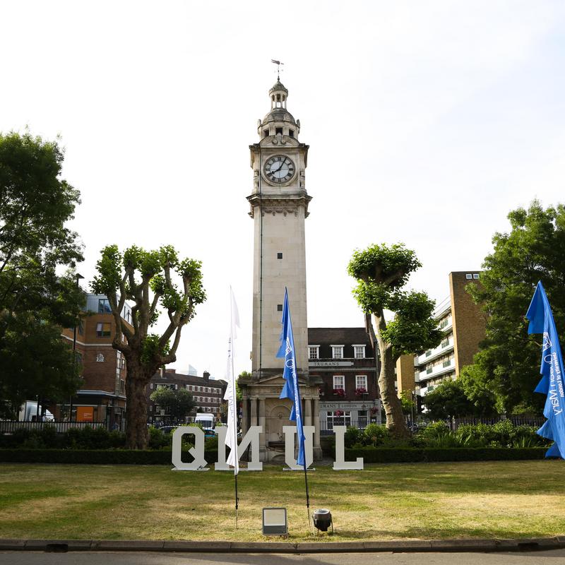 Wide shot of Queens' Lawn and Clocktower