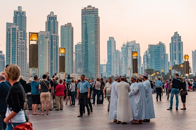 People in a square in Dubai
