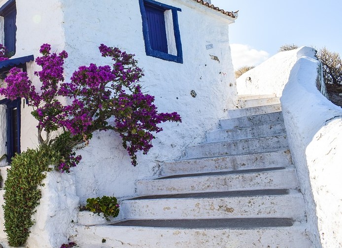 Whitewashed staircase on a Greek island
