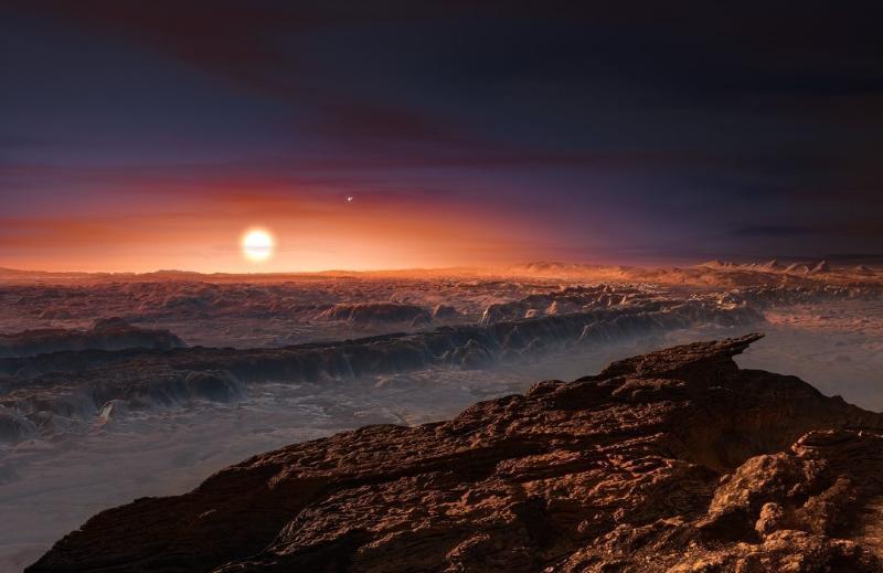 Artist’s visualisation of Proxima Centauri from the surface of Proxima b Copyright [2016] by ESO.