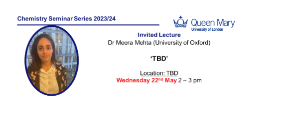 Chemistry Department Seminar: Dr Meera Mehta (University of Oxford)