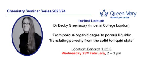 Chemistry Department Seminar: Dr Becky Greenaway, Imperial College London
