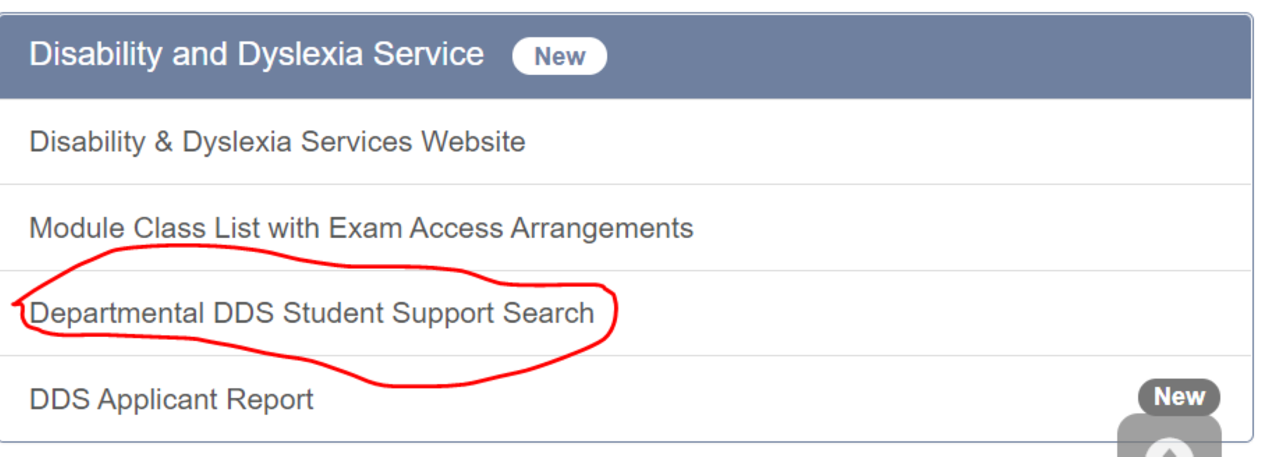 Access Reports - Departmental DDS Student Support Search
