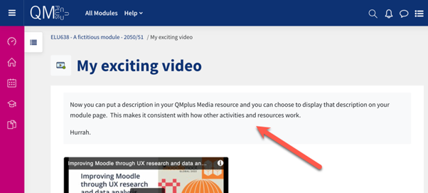 Description in a video resource