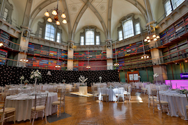 An image of the Octagon at Queen Mary University of London set up for a function or wedding