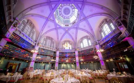 An image of the Octagon at QMUL with a purple roof effect