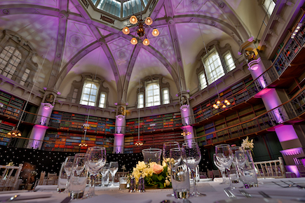 The Octagon laid out for dinner with a view of its domed ceiling