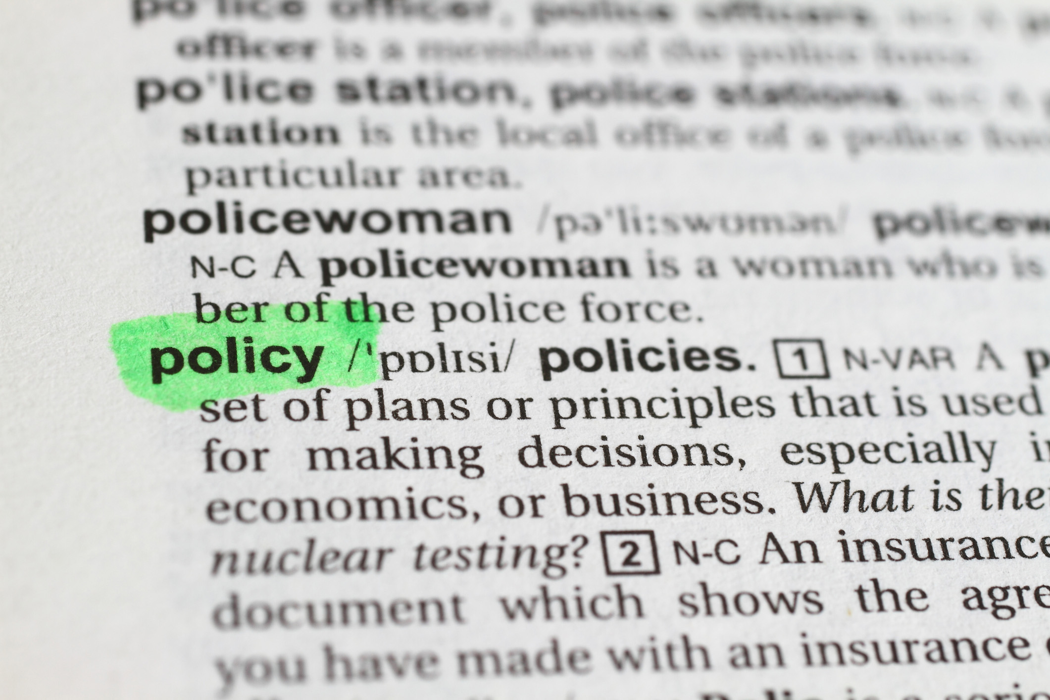 Policy dictionary definition
