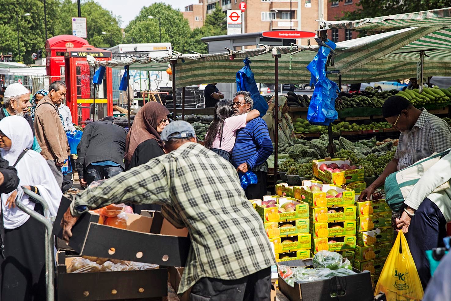 A busy market in an ethnically-diverse part of London